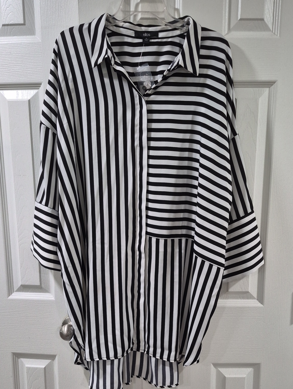 ellos Black and White Striped Oversized Button-Down Shirt